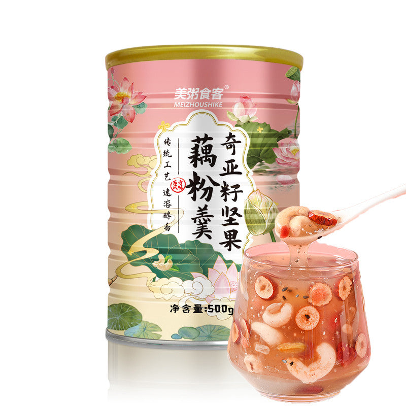 [新货亏本冲销量] 美粥食客 奇亚籽坚果藕粉羹 罐装袋装 MeiZhouShiKe Chia Seed Lotus Root Powder Soup (500g)