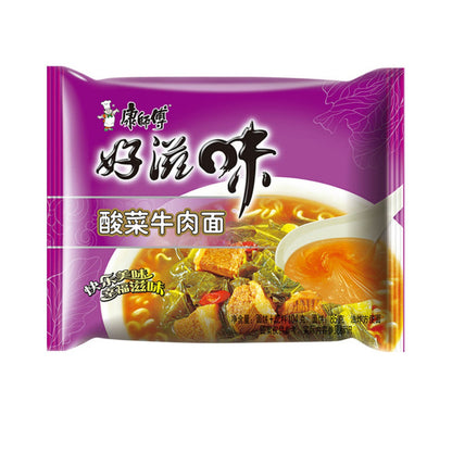 [新货亏本冲销量] 康师傅 好滋味 红烧牛肉面 酸菜牛肉面 香辣牛肉面 葱香排骨面 康师傅袋装方便面 劲爽乐拉面 劲爽拉面 KangShiFu Braised Beef Instant Noodle (80g)