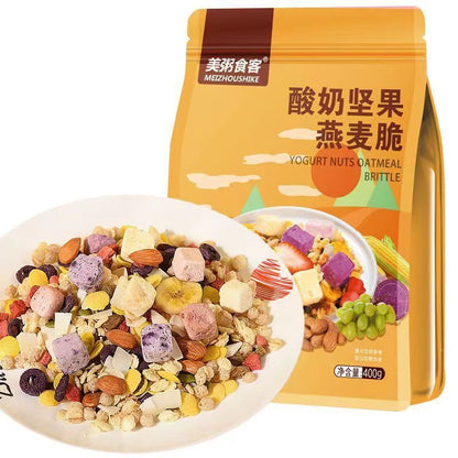 [新货亏本冲销量] 美粥食客酸奶烘培水果燕麦片酸奶坚果燕麦片烘培坚果水果燕麦片混合坚果燕麦片混合水果燕麦片果粒冻干草莓麦片营养早餐 MeiZhouShike Yogurt Mixed Nuts Fruit Oatmeal (500g)