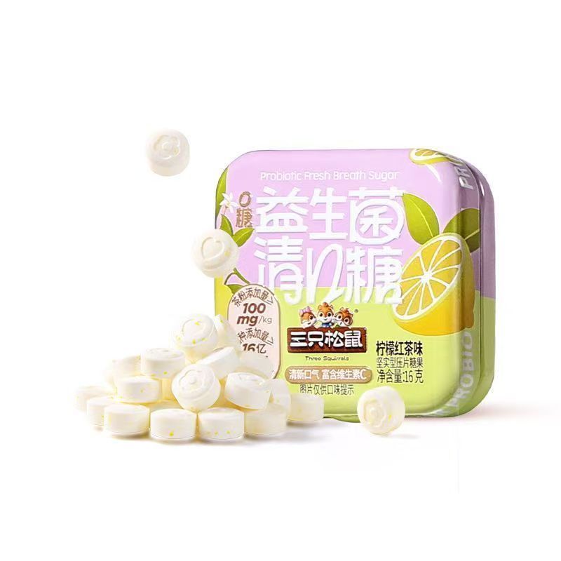 [新货亏本冲销量] 三只松鼠 无糖清口糖 益生菌清口糖 茶果香 0蔗糖 低脂 清新爽口 薄荷糖 Three Squirrels Fresh Breath Candy (16g)