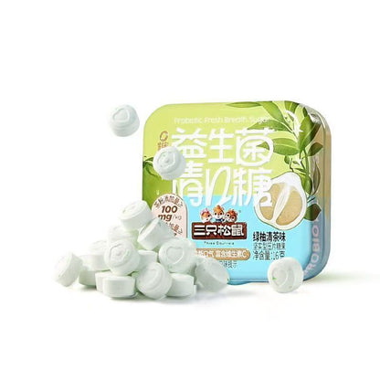 [新货亏本冲销量] 三只松鼠 无糖清口糖 益生菌清口糖 茶果香 0蔗糖 低脂 清新爽口 薄荷糖 Three Squirrels Fresh Breath Candy (16g)