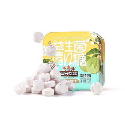 [新货亏本冲销量] 三只松鼠 无糖清口糖 益生菌清口糖 茶果香 0蔗糖 低脂 清新爽口 薄荷糖 Three Squirrels Fresh Breath Candy (16g)