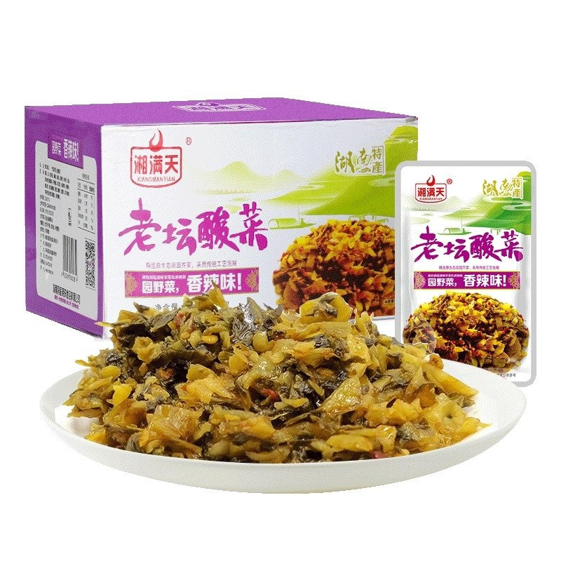 [新货亏本冲销量] 湘满天 下饭菜 香辣萝卜 香辣莴笋 香辣海带丝 香辣豆角 香辣黄瓜 香辣金针菇 香辣毛豆 外婆菜 老坛酸菜 藕片 脆爽美味湖南特产 湖南风味 XiangManTian Preserved Vegetables (28g)