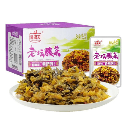 [新货亏本冲销量] 湘满天 下饭菜 香辣萝卜 香辣莴笋 香辣海带丝 香辣豆角 香辣黄瓜 香辣金针菇 香辣毛豆 外婆菜 老坛酸菜 藕片 脆爽美味湖南特产 湖南风味 XiangManTian Preserved Vegetables (28g)