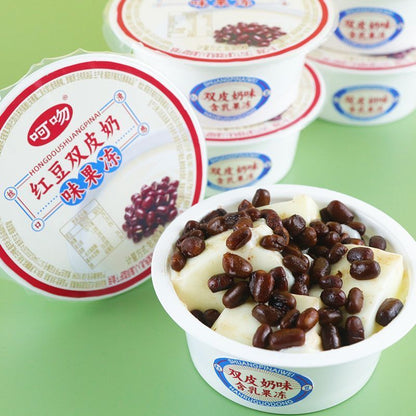 [新货亏卖冲销量] 呵吻 红豆果冻双奶皮 双奶皮 红豆奶冻甜品 冰凉休闲 下午茶小吃 Red Bean Double Milk Jelly Pudding (160g)