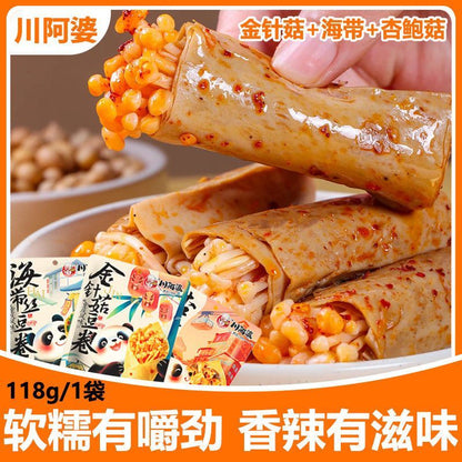 [新货亏卖冲销量] 川阿婆 香辣金针菇 豆卷组合 即食豆皮 海带杏鲍菇 麻辣休闲零食 饱腹小吃 Spicy Mushroom & Bean Skin Rolls Ready to Eat (118g)
