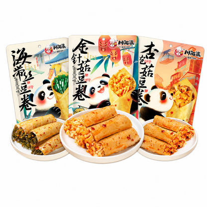 [新货亏卖冲销量] 川阿婆 香辣金针菇 豆卷组合 即食豆皮 海带杏鲍菇 麻辣休闲零食 饱腹小吃 Spicy Mushroom & Bean Skin Rolls Ready to Eat (118g)