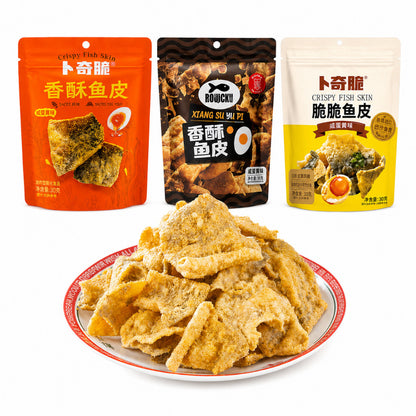 [新货亏卖冲销量] 卜奇脆 香酥鱼皮 巴沙鱼皮 川香麻辣 咸蛋黄味 酥脆 网红追剧 解馋 休闲零食 Salted Egg Fish Skin Snack (30g)