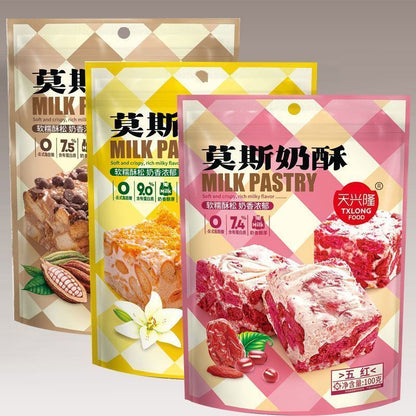 [新货亏卖冲销量] 天兴隆 莫斯奶酥 肉松 巧克力 五红味糕点 雪花酥 下午茶 独立包装 休闲零食 Snowflake Crispy Milky Pastry (100g)