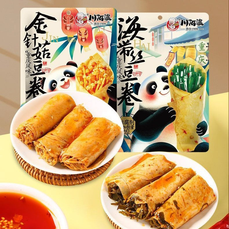 [新货亏卖冲销量] 川阿婆 香辣金针菇 豆卷组合 即食豆皮 海带杏鲍菇 麻辣休闲零食 饱腹小吃 Spicy Mushroom & Bean Skin Rolls Ready to Eat (118g)