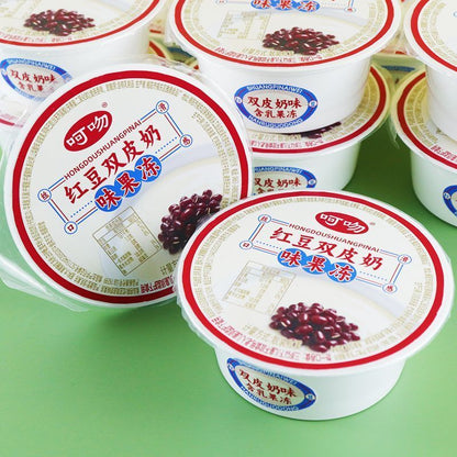 [新货亏卖冲销量] 呵吻 红豆果冻双奶皮 双奶皮 红豆奶冻甜品 冰凉休闲 下午茶小吃 Red Bean Double Milk Jelly Pudding (160g)