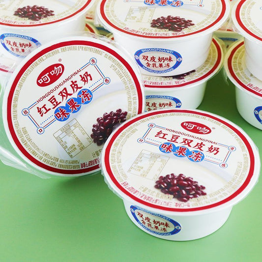 [新货亏卖冲销量] 呵吻 红豆果冻双奶皮 双奶皮 红豆奶冻甜品 冰凉休闲 下午茶小吃 Red Bean Double Milk Jelly Pudding (160g)
