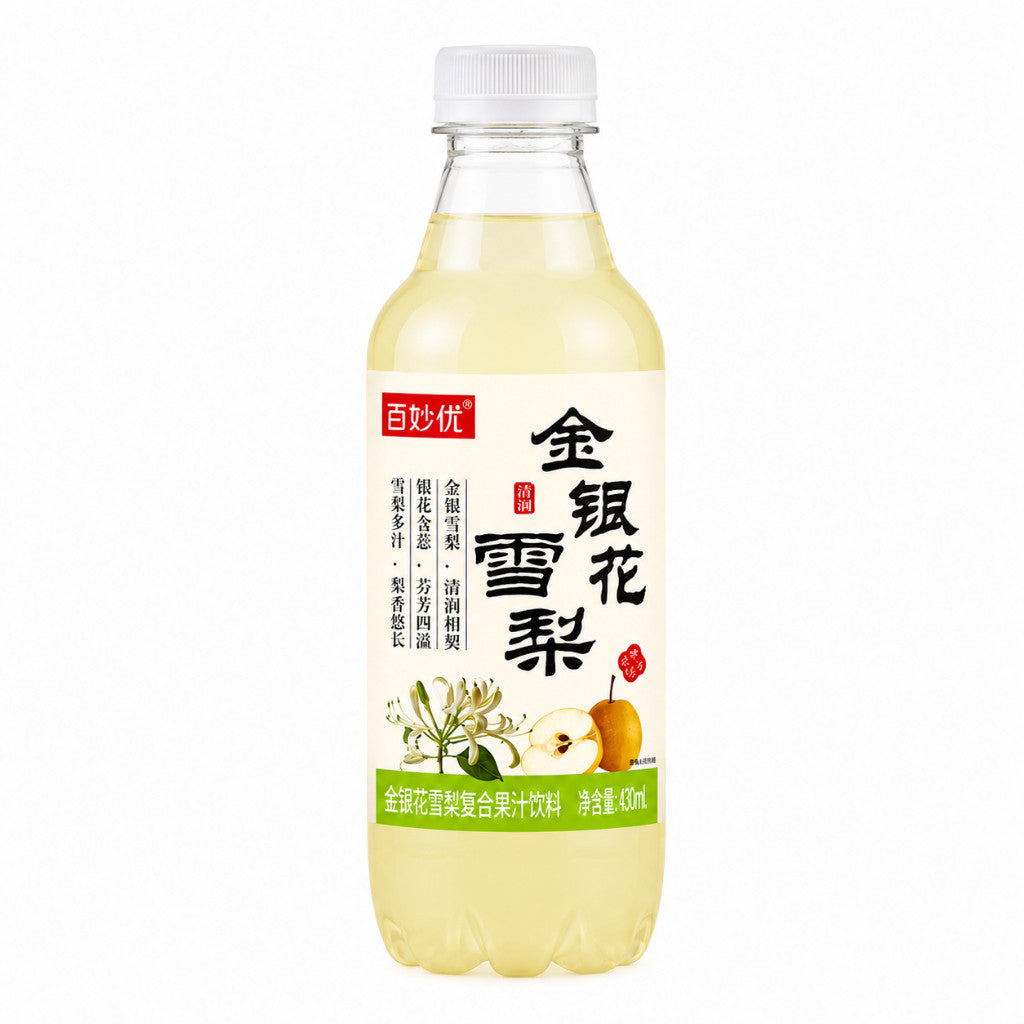 [新货亏卖冲销量] 百妙优 金银花雪梨味 枇杷味果汁 清爽植物饮料 冰镇解渴 风味饮品 Honeysuckle Pear & Loquat Juice Drink (430ml)