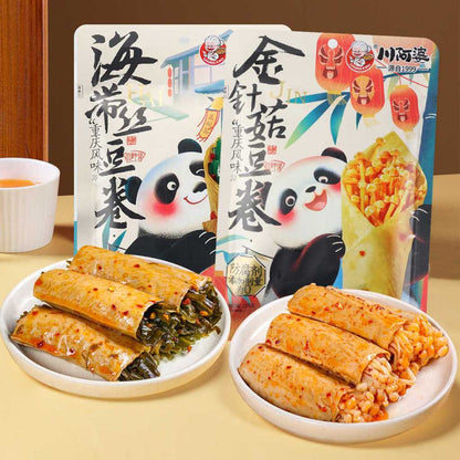[新货亏卖冲销量] 川阿婆 香辣金针菇 豆卷组合 即食豆皮 海带杏鲍菇 麻辣休闲零食 饱腹小吃 Spicy Mushroom & Bean Skin Rolls Ready to Eat (118g)