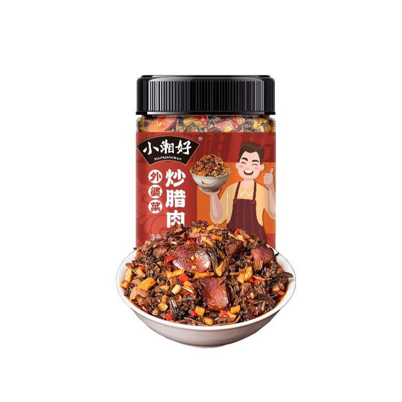 【新货亏本冲销量】小湘好 外婆菜腊肉 香辣火焙鱼 湖南特产 梅干菜萝卜干 咸香下饭菜 即食熟食零食 Braised Preserved Vegetable with Bacon (280g)