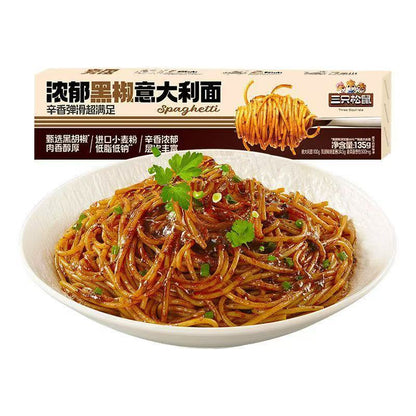 [新货亏本冲销量] 三只松鼠 经典番茄意大利面 浓郁黑椒味 肉香醇厚 早餐家用 儿童速食意粉 拌面条 Three Squirrels Instant Pasta Spaghetti Black Pepper Tomato (135g)