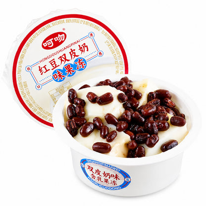 [新货亏卖冲销量] 呵吻 红豆果冻双奶皮 双奶皮 红豆奶冻甜品 冰凉休闲 下午茶小吃 Red Bean Double Milk Jelly Pudding (160g)