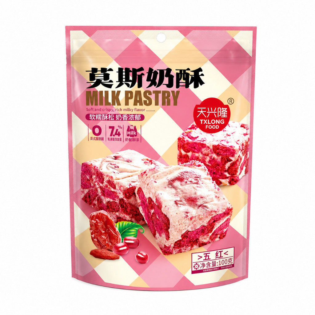 [新货亏卖冲销量] 天兴隆 莫斯奶酥 肉松 巧克力 五红味糕点 雪花酥 下午茶 独立包装 休闲零食 Snowflake Crispy Milky Pastry (100g)