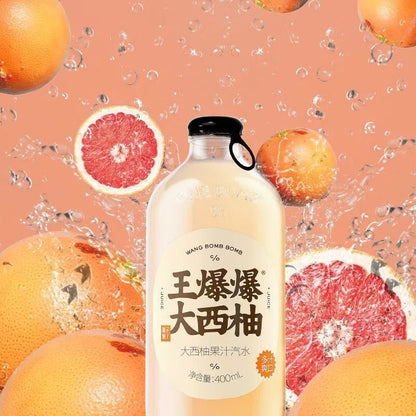 [新货亏本冲销量] 果子熟了 王爆爆果汁汽水 柠檬味 西柚味 真实果汁碳酸饮料 Fruit Soda Drink Real Juice Sparkling Beverage Refreshing Soft Drink（400ml）