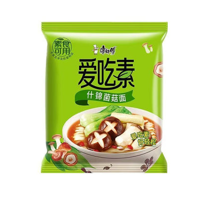[新货亏本冲销量] 康师傅 爱吃素 袋装方便面 素食快熟面 素食泡面 不含五辛及奶蛋制品 田园番茄面 什锦菌菇面 KangSiFu Vegetarian Instant Noodles (80g)