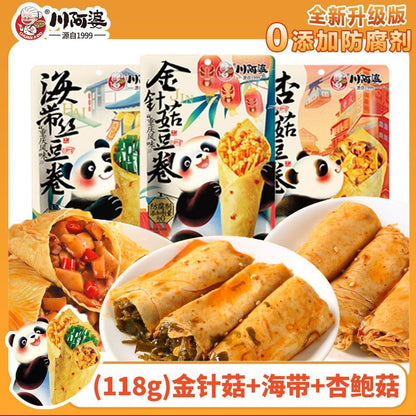 [新货亏卖冲销量] 川阿婆 香辣金针菇 豆卷组合 即食豆皮 海带杏鲍菇 麻辣休闲零食 饱腹小吃 Spicy Mushroom & Bean Skin Rolls Ready to Eat (118g)