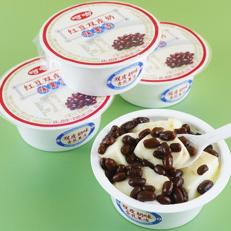 [新货亏卖冲销量] 呵吻 红豆果冻双奶皮 双奶皮 红豆奶冻甜品 冰凉休闲 下午茶小吃 Red Bean Double Milk Jelly Pudding (160g)