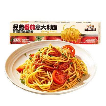 [新货亏本冲销量] 三只松鼠 经典番茄意大利面 浓郁黑椒味 肉香醇厚 早餐家用 儿童速食意粉 拌面条 Three Squirrels Instant Pasta Spaghetti Black Pepper Tomato (135g)