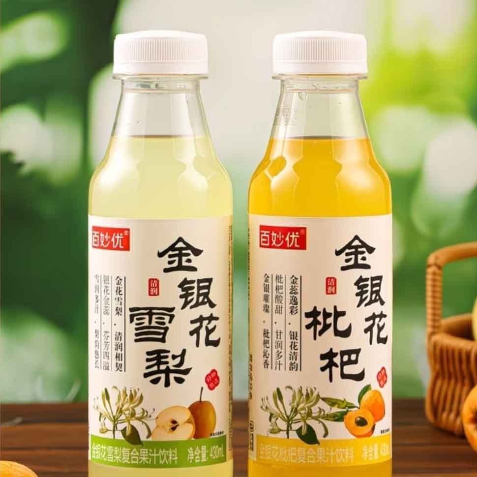 [新货亏卖冲销量] 百妙优 金银花雪梨味 枇杷味果汁 清爽植物饮料 冰镇解渴 风味饮品 Honeysuckle Pear & Loquat Juice Drink (430ml)