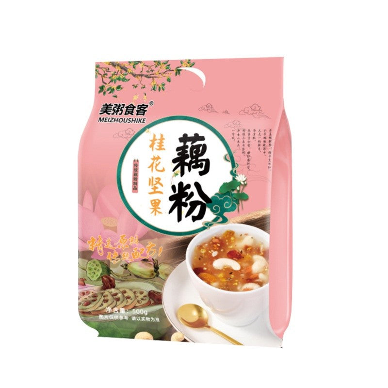 [新货亏本冲销量] 美粥食客 桂花坚果藕粉羹 红枣莲子藕粉羹 营养健康冲调早餐网红代餐 MeiZhouShiKe Red Dates Lotus Seeds Mixed Nuts Lotus Root Powder (500g)