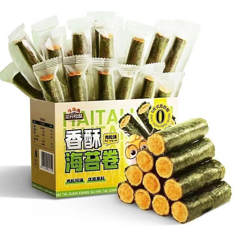 [新货亏本冲销量] 三只松鼠 香酥海苔卷 海苔肉松卷 海苔卷 百草味 海苔肉松蛋卷 Seaweed Meat Floss Rolls (1s)